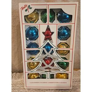 Holly 15 Glass Christmas Ornaments Balls 2 1/4" Made in U.S.A. w/box - Set of 2